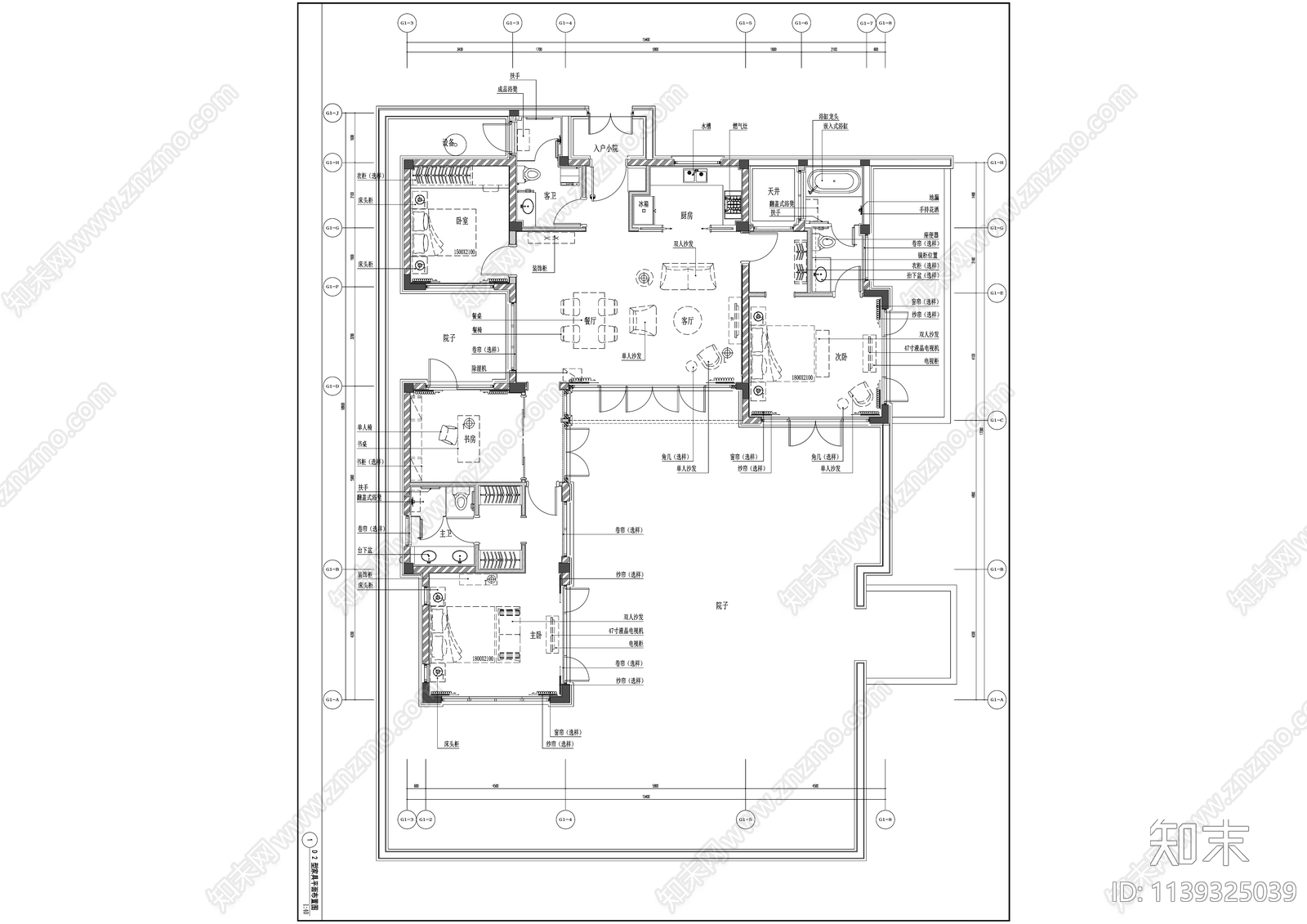 绿城桃李春风中式别墅精装修施工图下载【ID:1139325039】