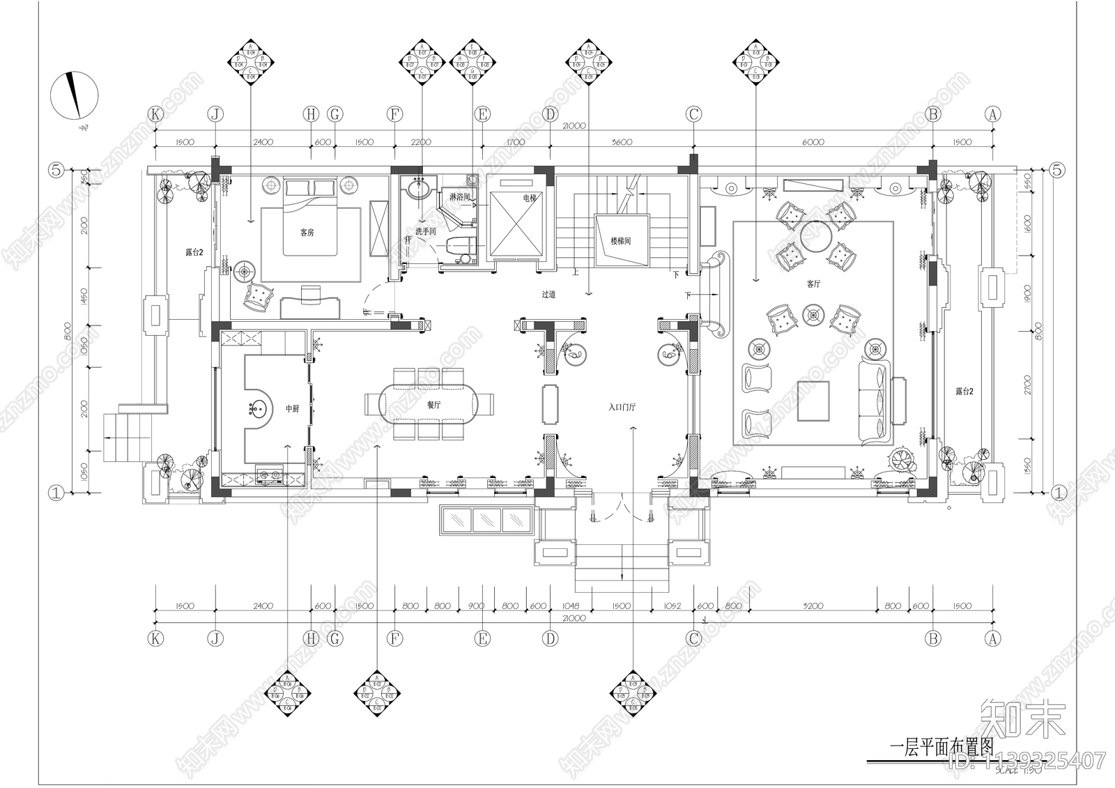 欧式轻奢三层别墅样板间精装修施工图下载【ID:1139325407】