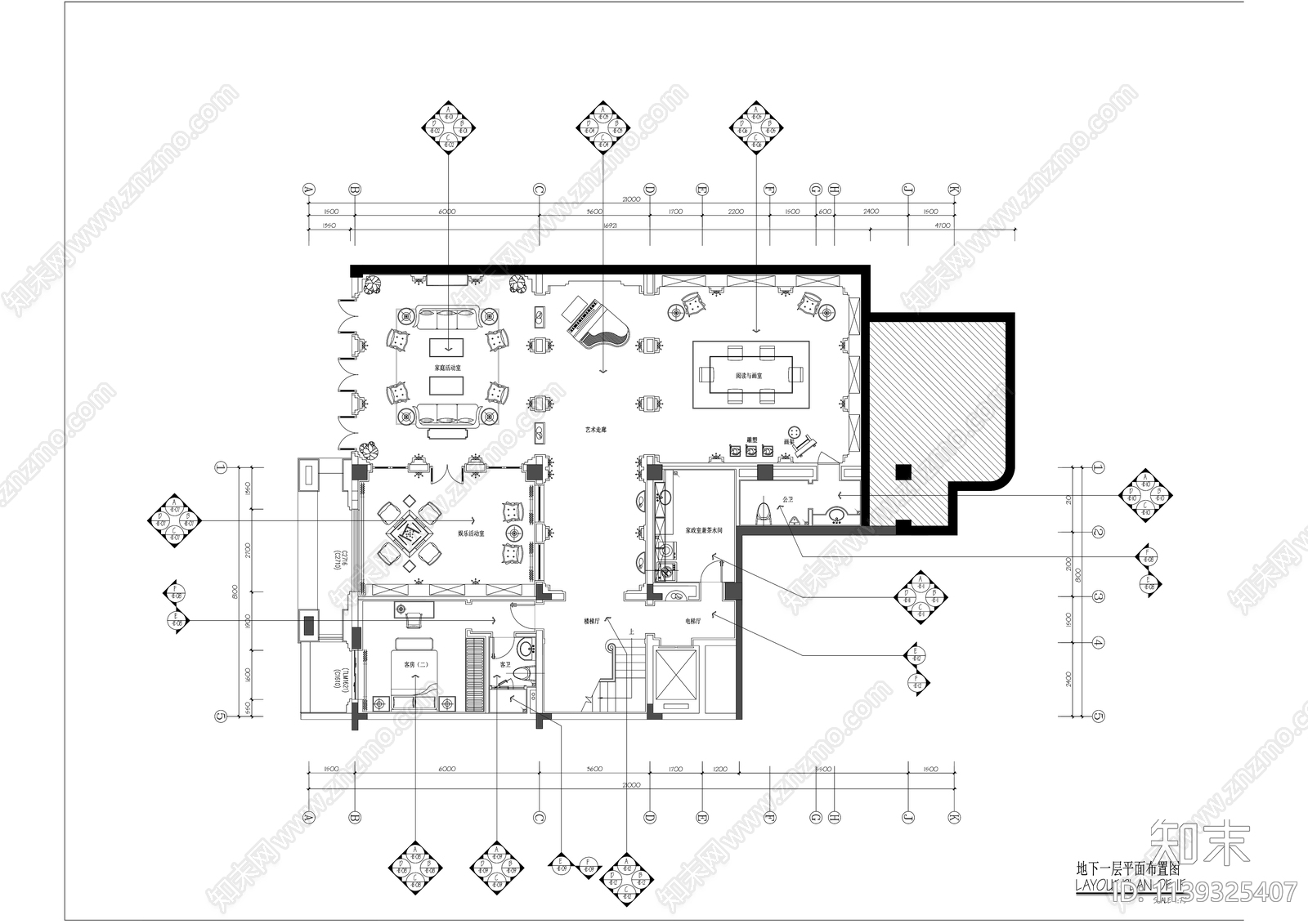 欧式轻奢三层别墅样板间精装修施工图下载【ID:1139325407】