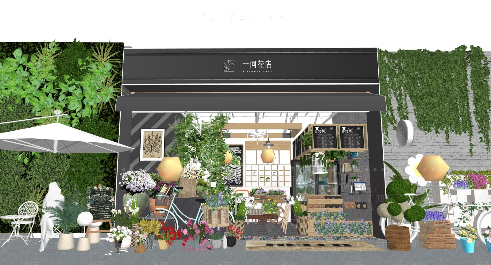 现代鲜花花店SU模型下载【ID:1139329612】