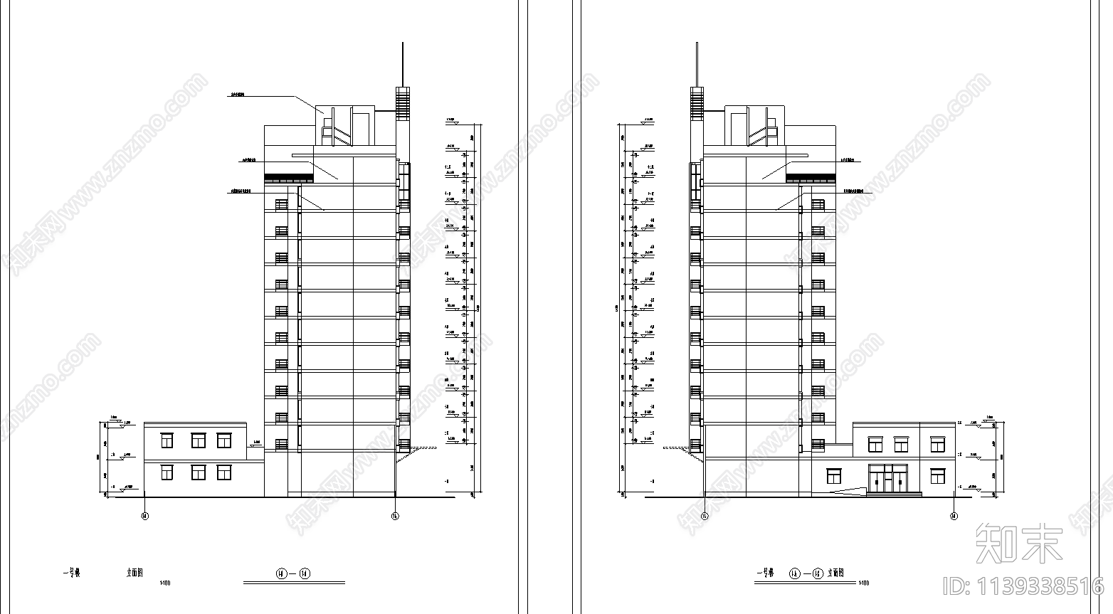 小高层住宅建筑cad施工图下载【ID:1139338516】