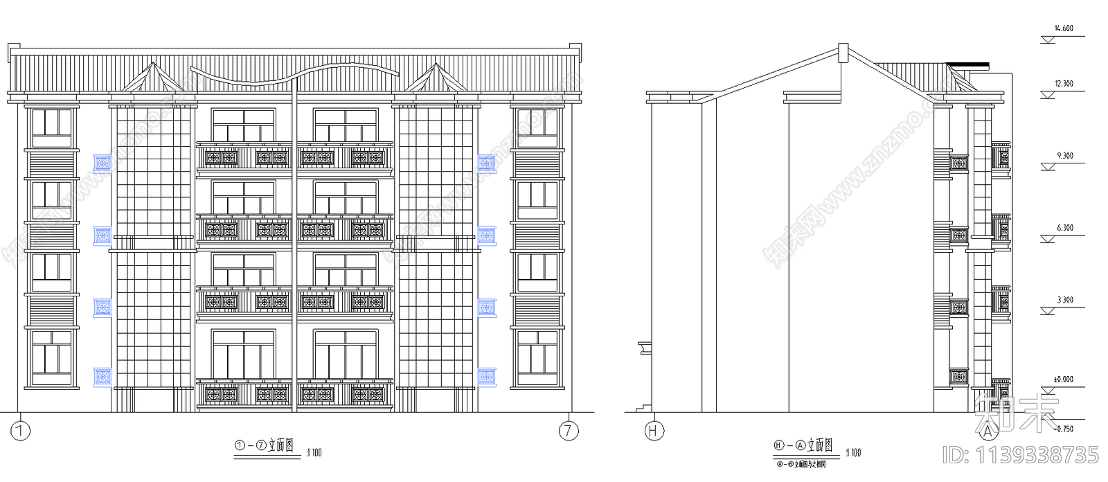 跃层楼住宅建筑cad施工图下载【ID:1139338735】