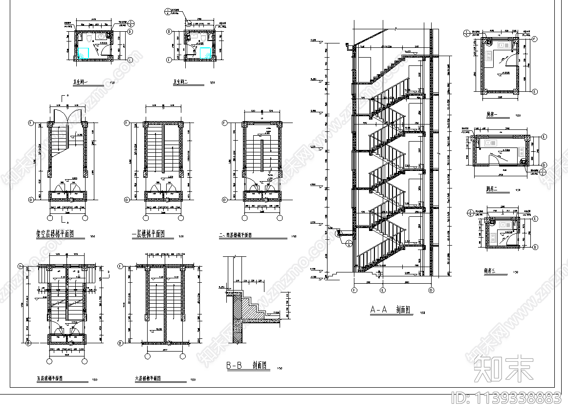 住宅搂建筑cad施工图下载【ID:1139338883】