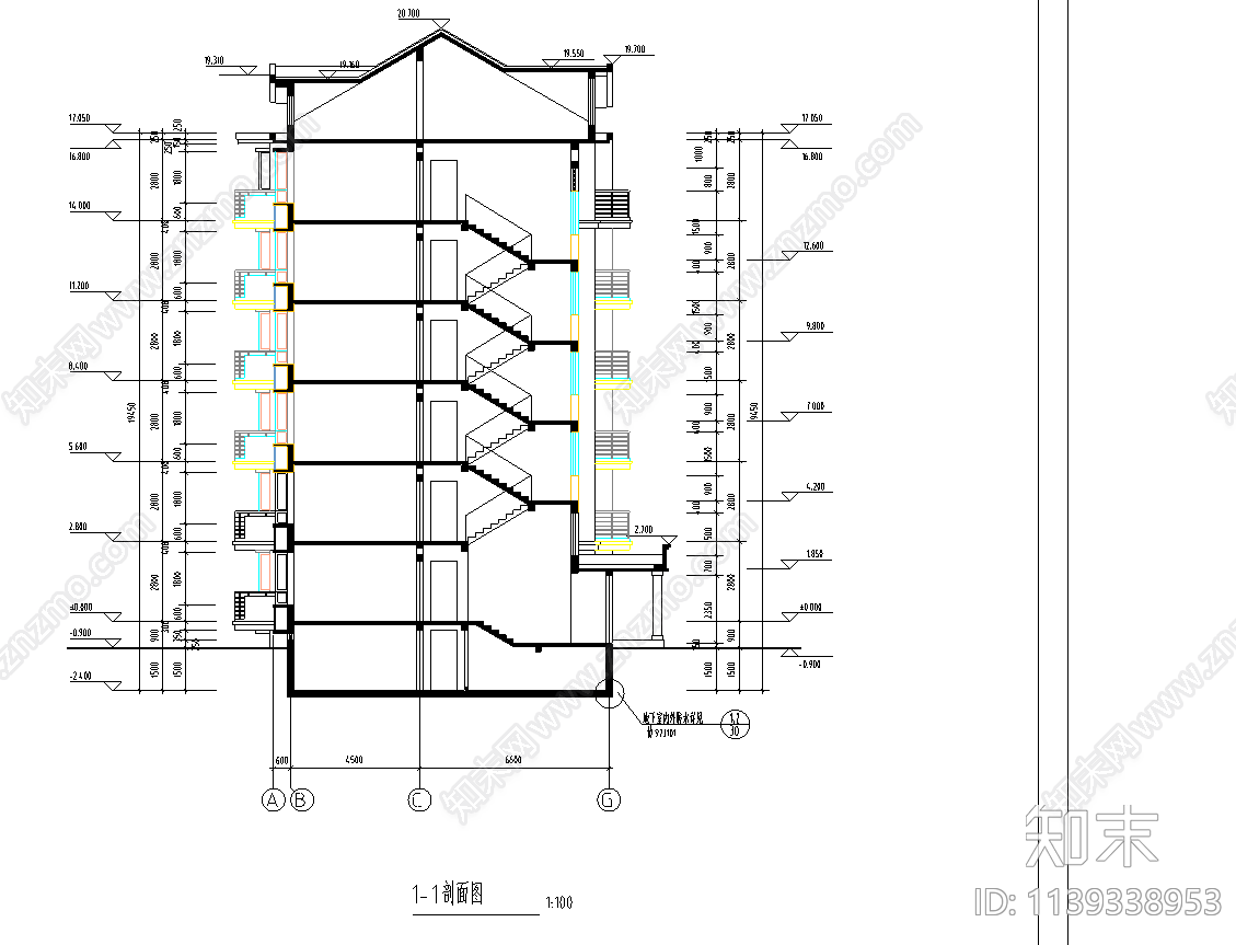 多层住宅建筑cad施工图下载【ID:1139338953】