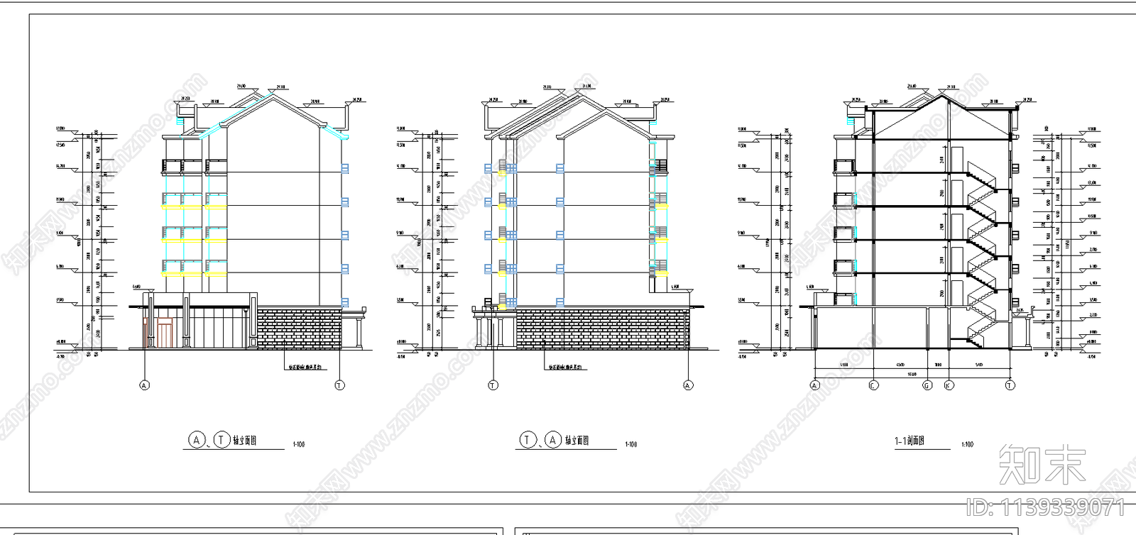 多层住宅建筑cad施工图下载【ID:1139339071】