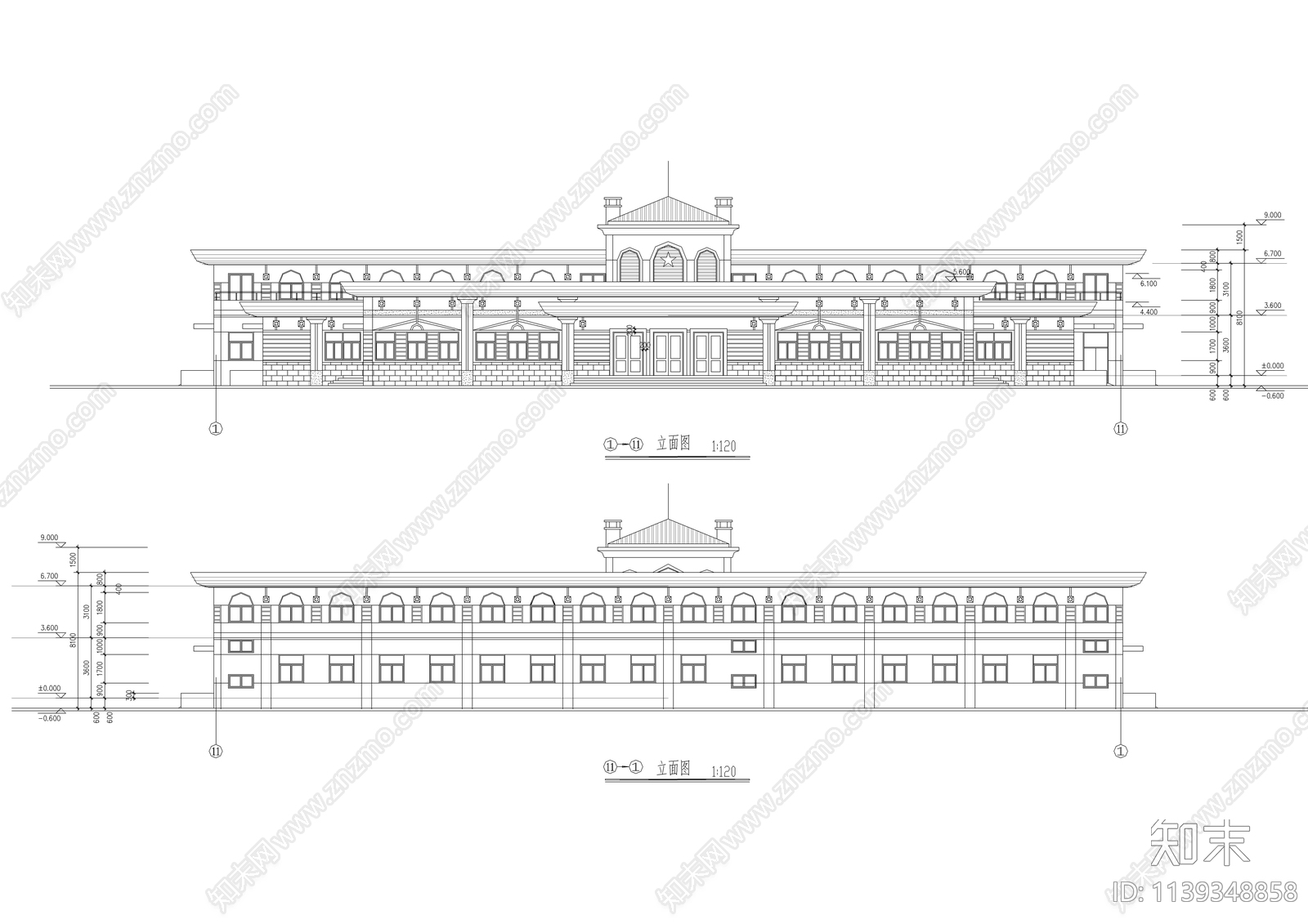 学院食堂建筑cad施工图下载【ID:1139348858】