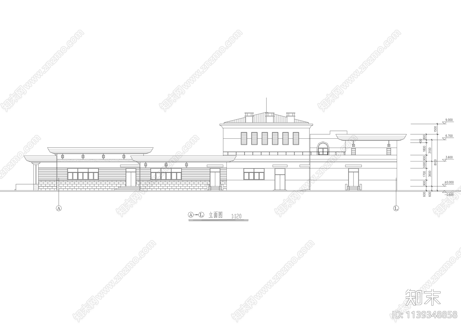 学院食堂建筑cad施工图下载【ID:1139348858】