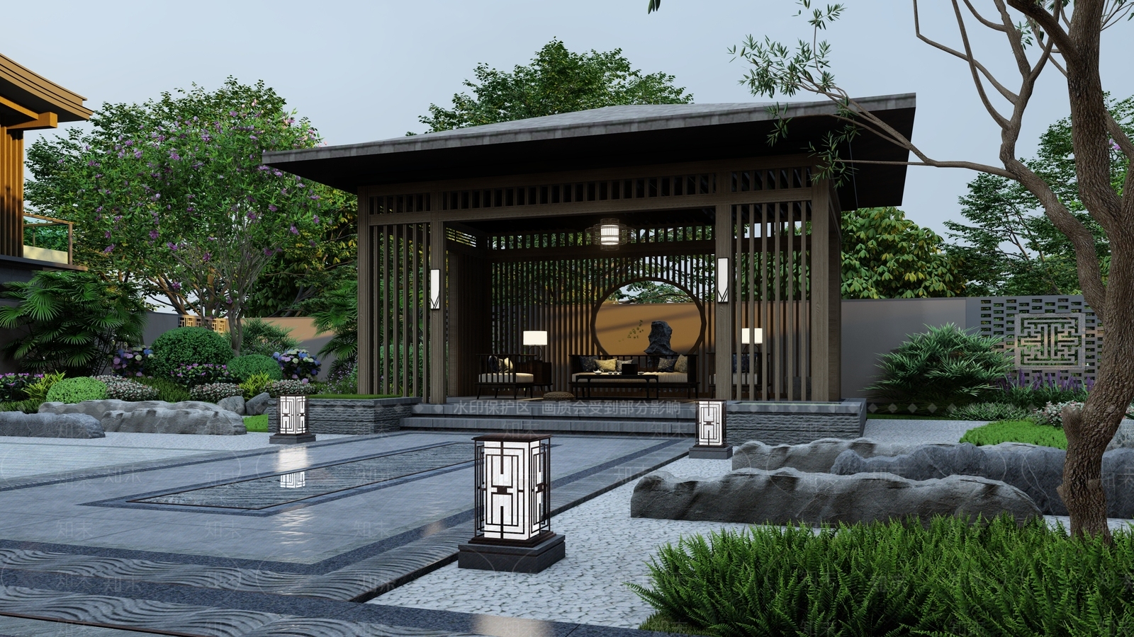 中式庭院亭子SU模型下载【ID:1139349342】