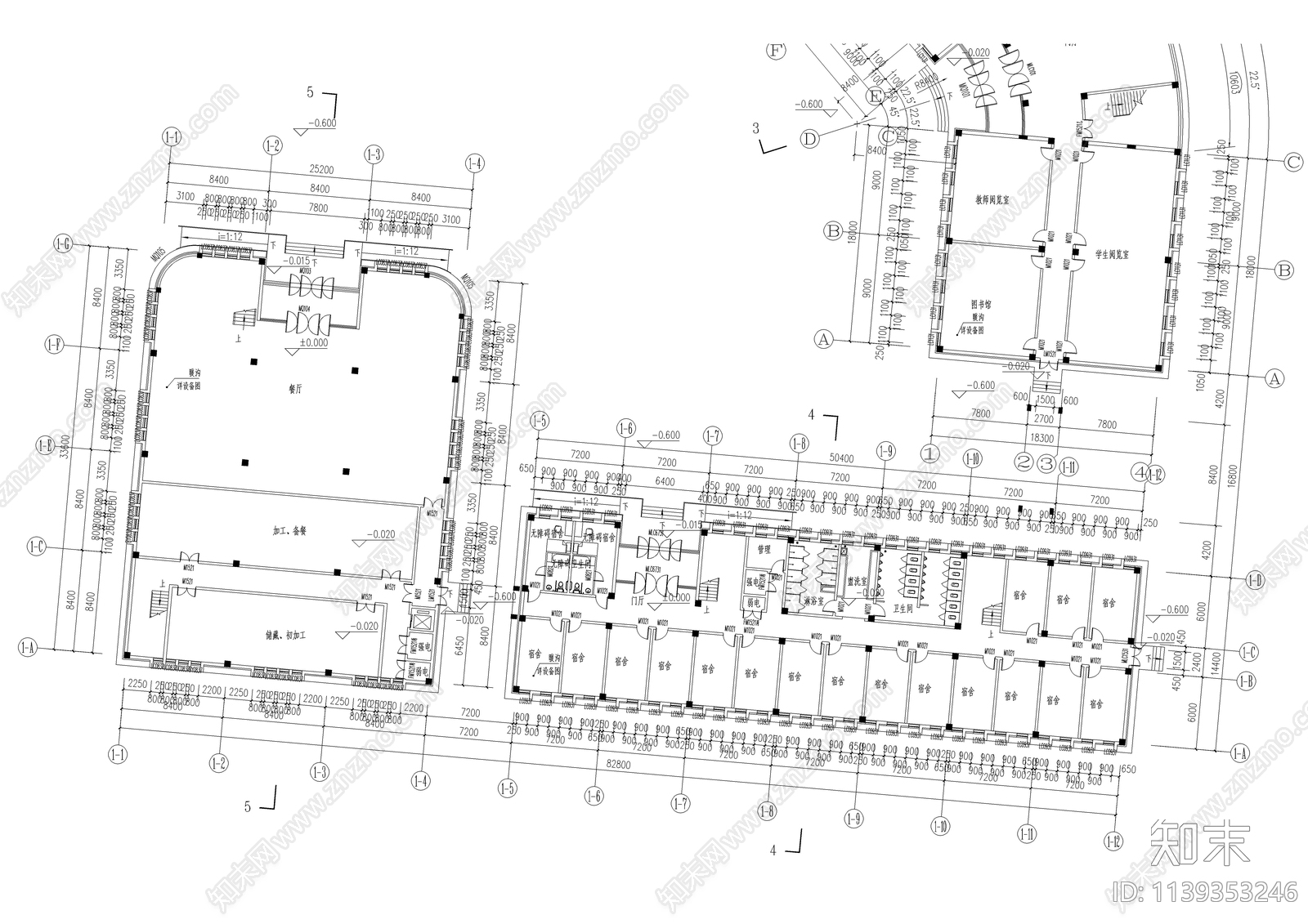 学校教学楼食堂宿舍楼建筑cad施工图下载【ID:1139353246】