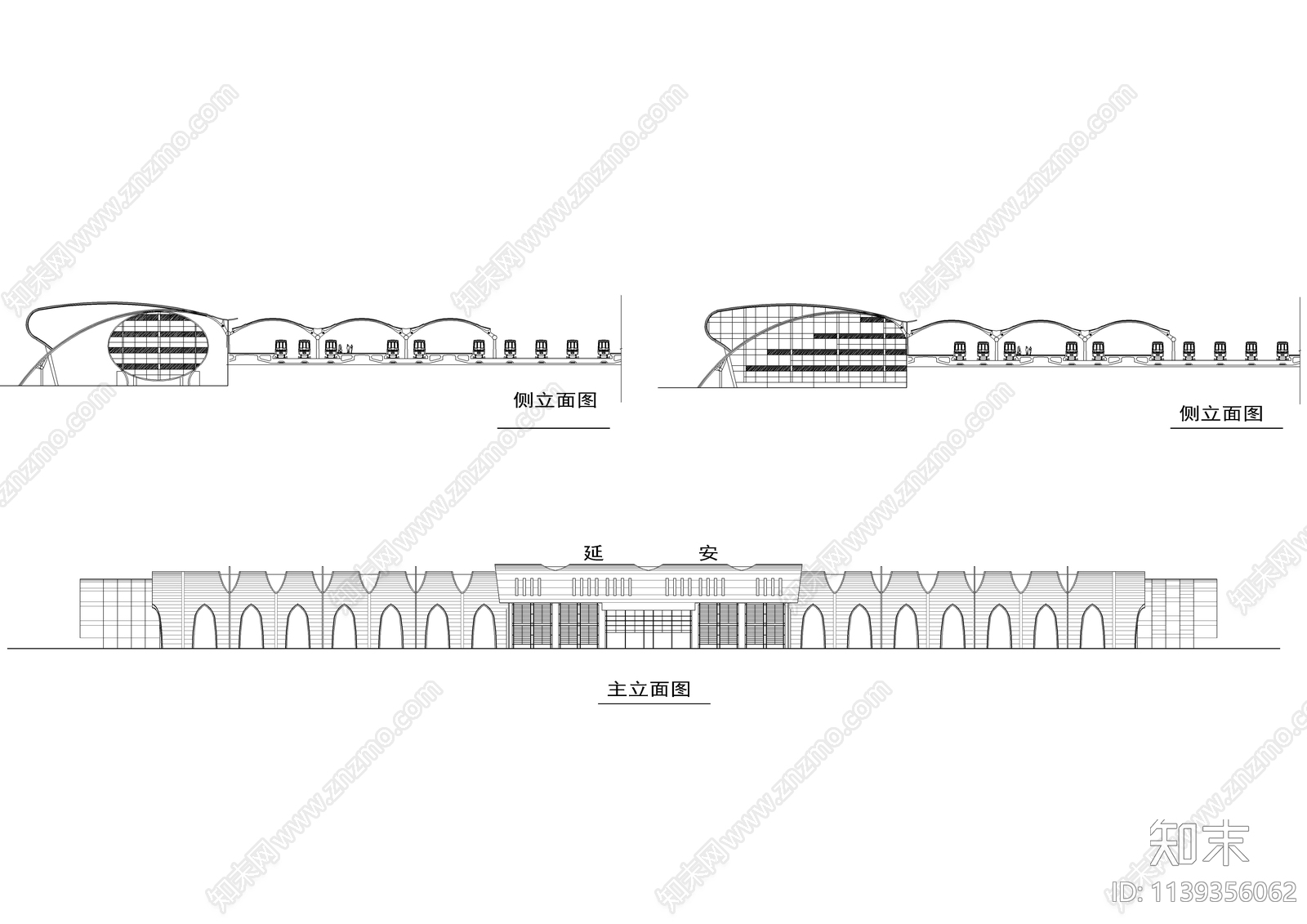 延安火车站建筑施工图下载【ID:1139356062】