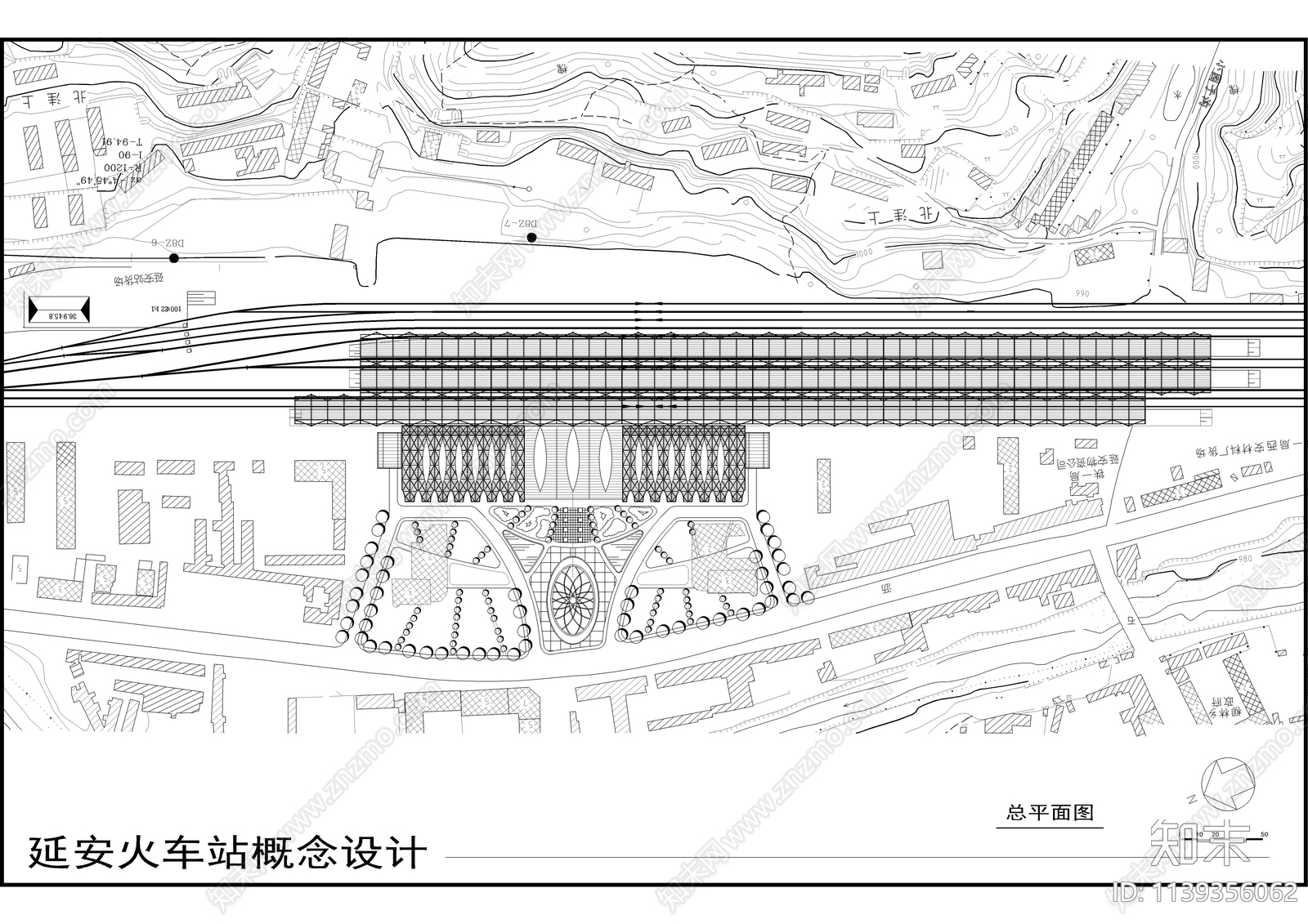 延安火车站建筑施工图下载【ID:1139356062】