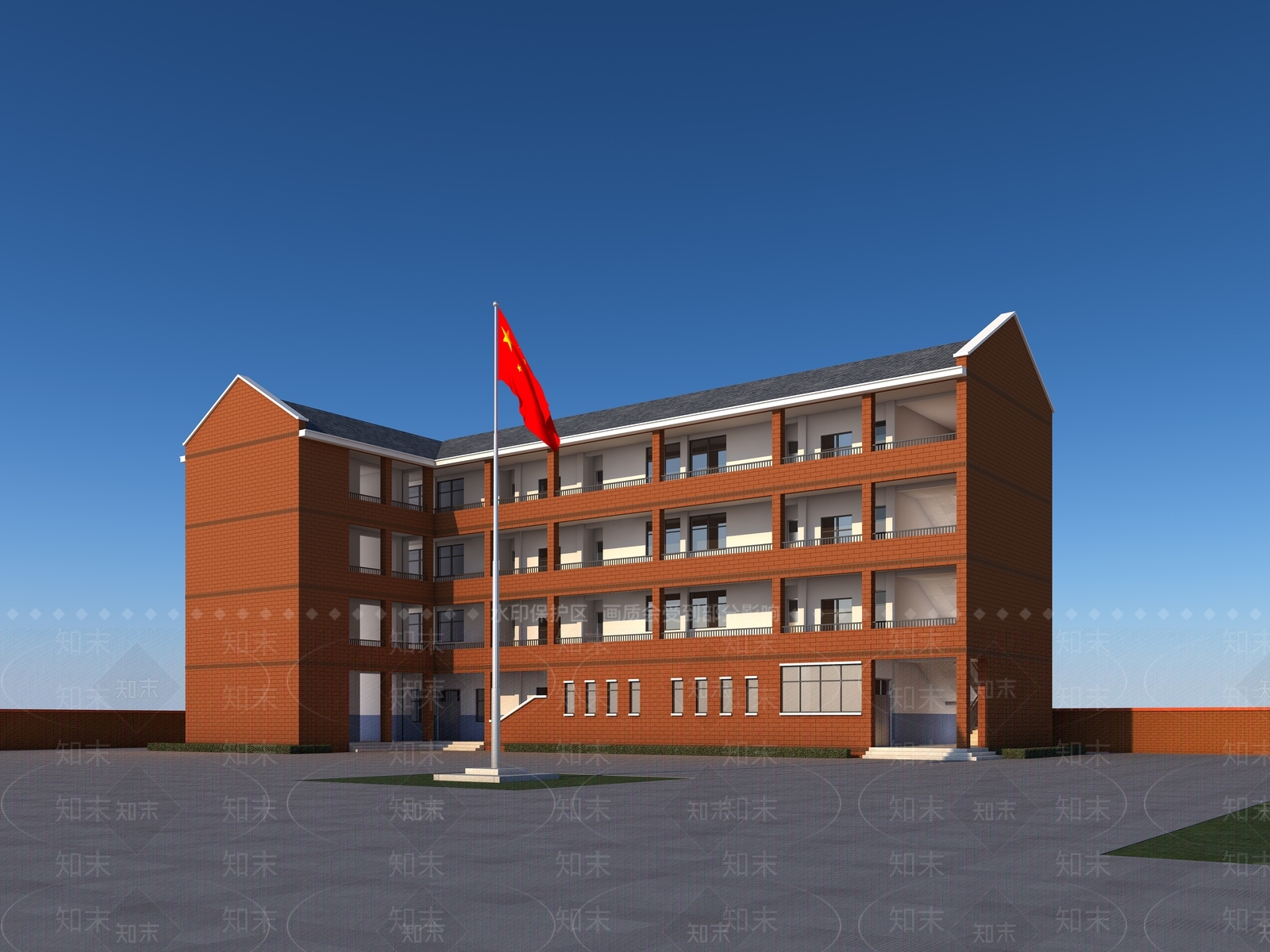 现代学校外观3D模型下载【ID:1139356374】