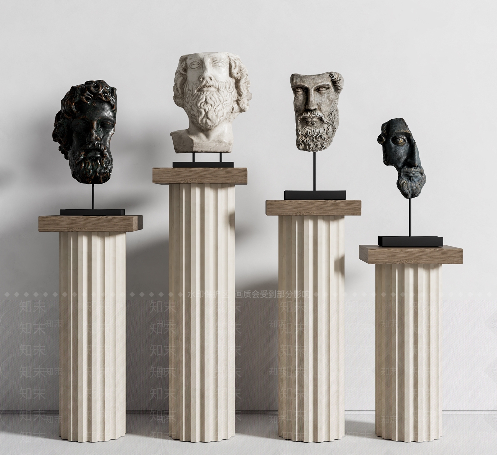 现代石膏人像雕塑摆件3D模型下载【ID:1139362432】