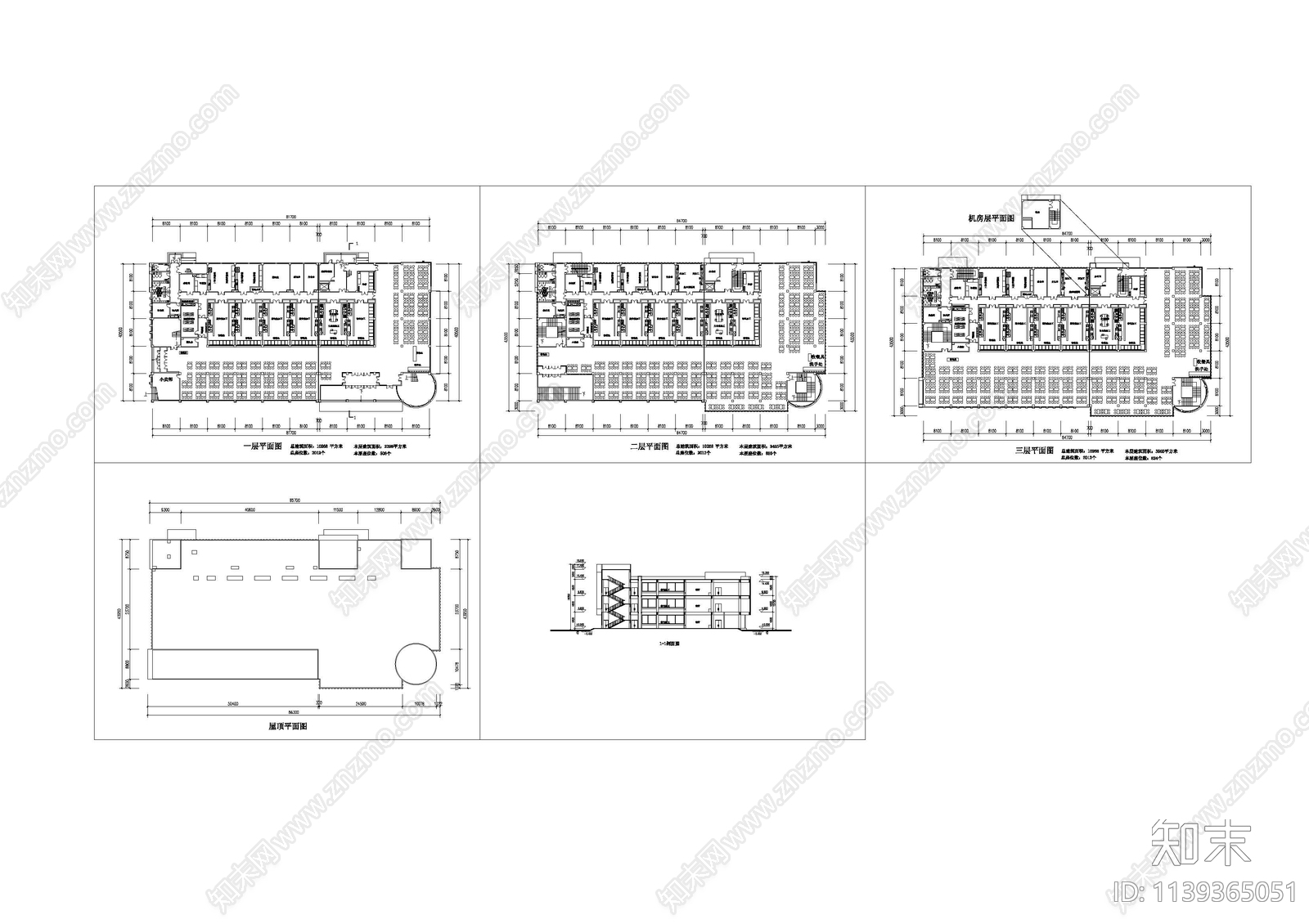 三层食堂建筑平立面图cad施工图下载【ID:1139365051】