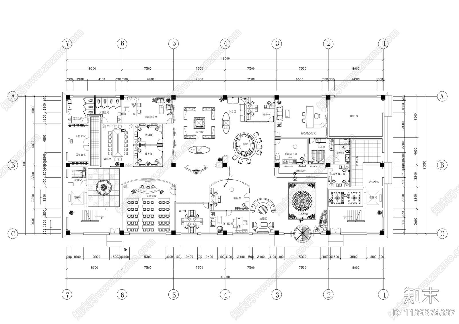 服饰公司办公室装修施工图下载【ID:1139374337】