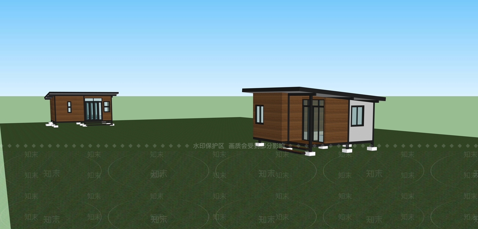 现代户外木屋建筑SU模型下载【ID:1139547571】