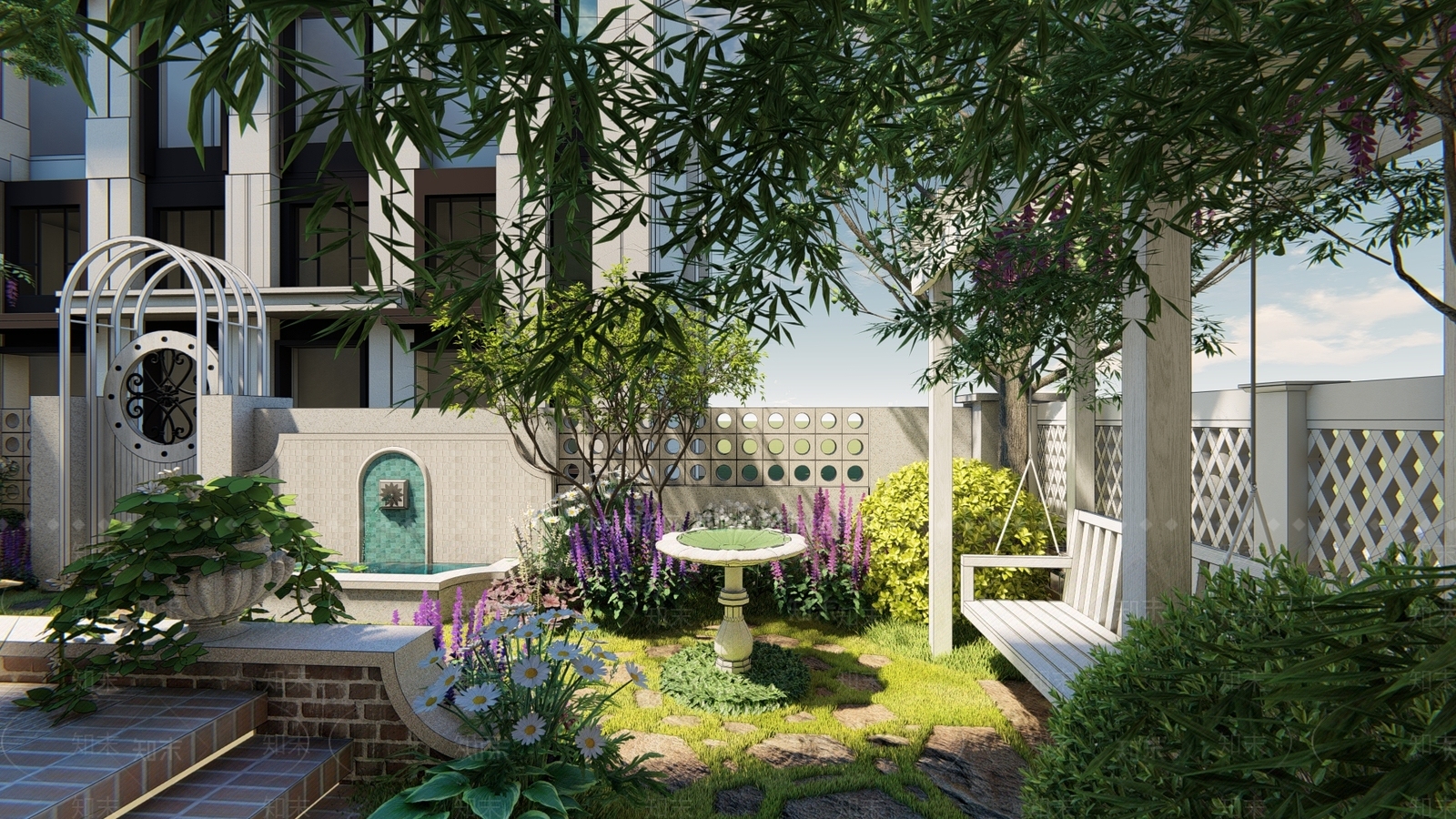 欧式庭院花园SU模型下载【ID:1139378091】