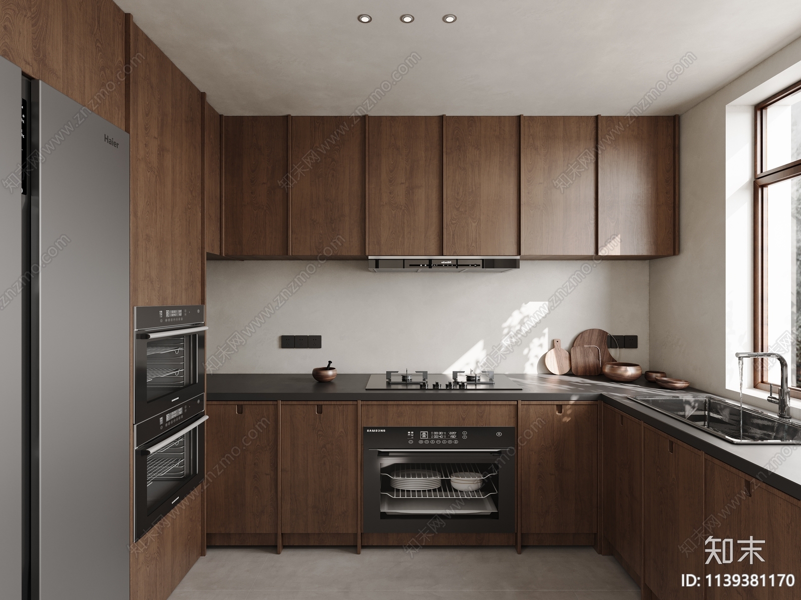 现代原木封闭式厨房3D模型下载【ID:1139381170】_知末3d模型网