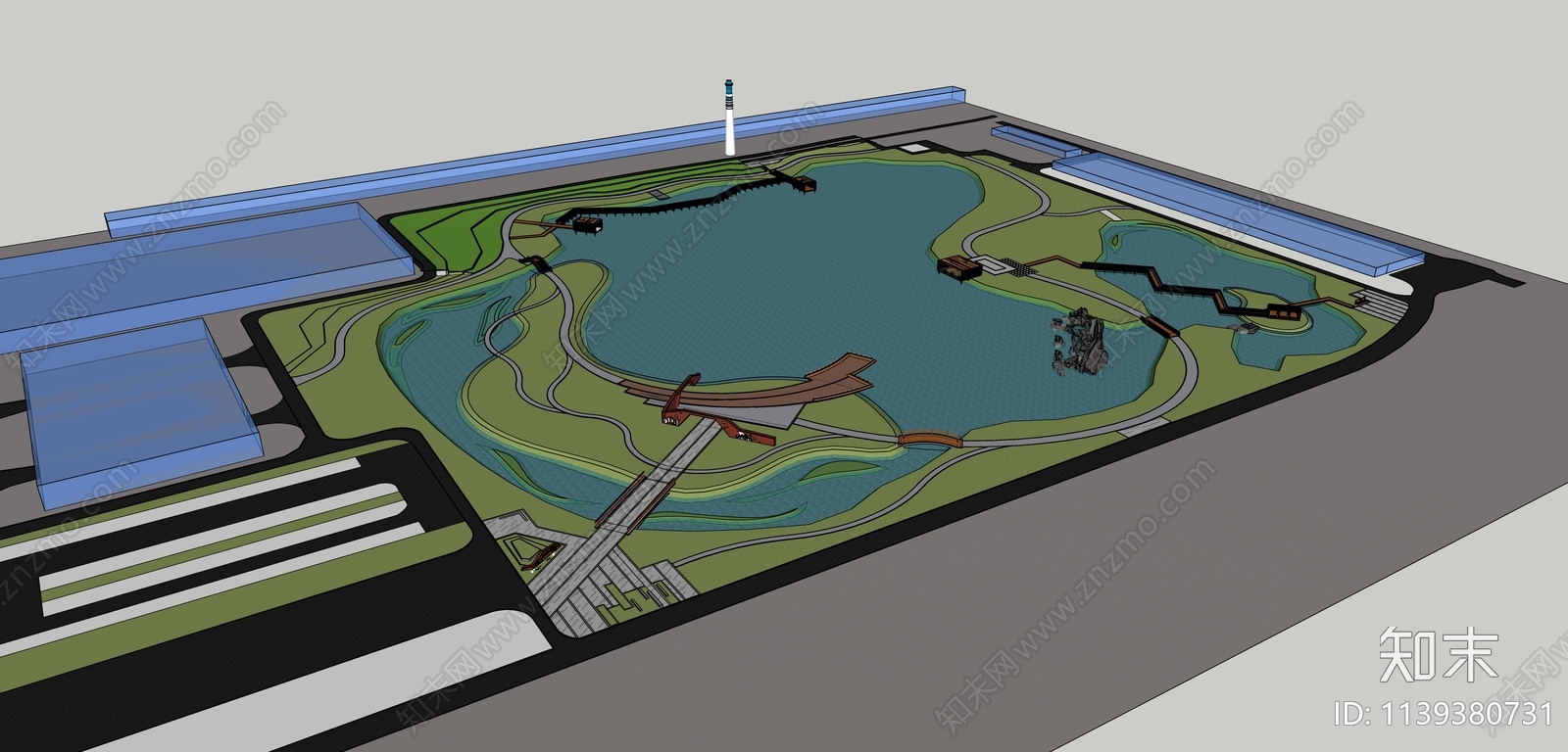 现代滨水景观SU模型下载【ID:1139380731】