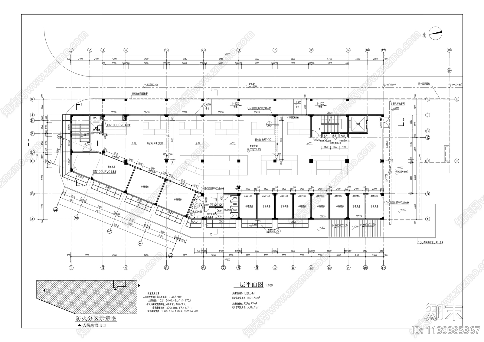 周家坝城镇移民安置区农贸市场建筑cad施工图下载【ID:1139385367】