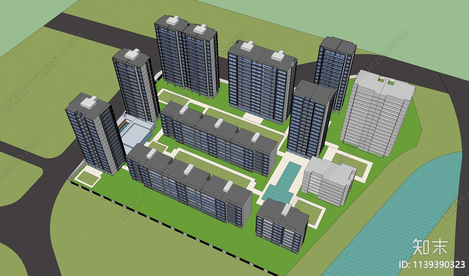 现代未来科技豪宅小区建筑SU模型下载【ID:1139390323】