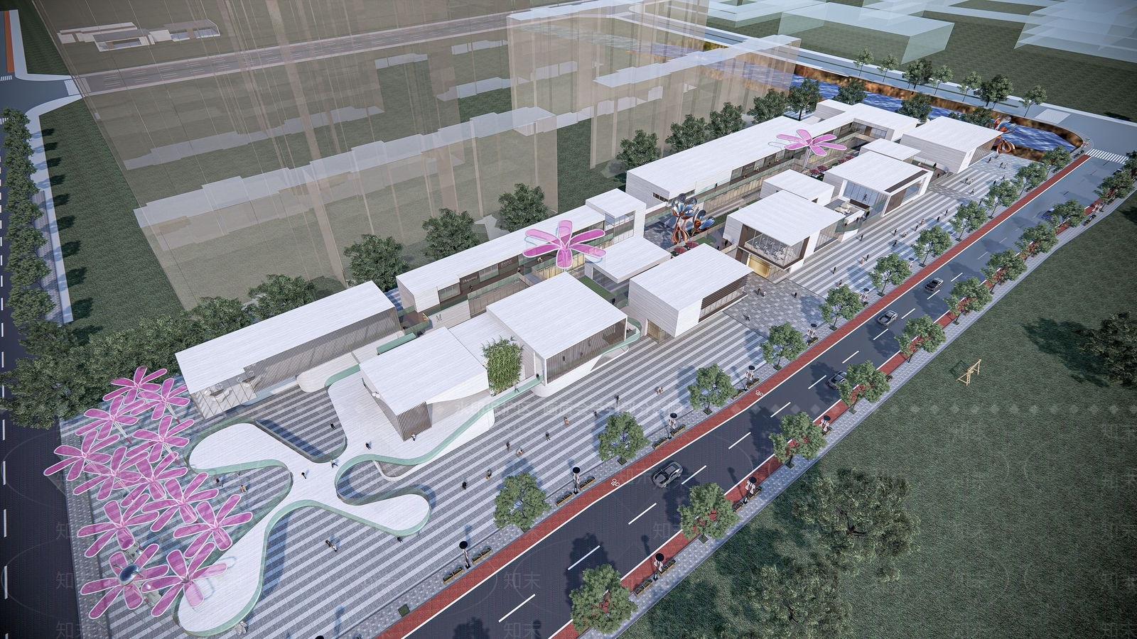 现代风格商业街SU模型下载【ID:1139393214】