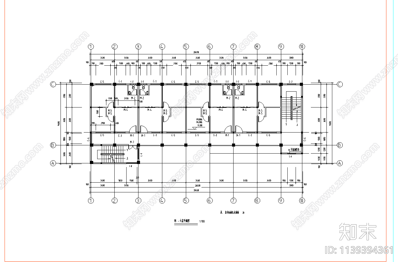 教师宿舍楼建筑cad施工图下载【ID:1139394361】