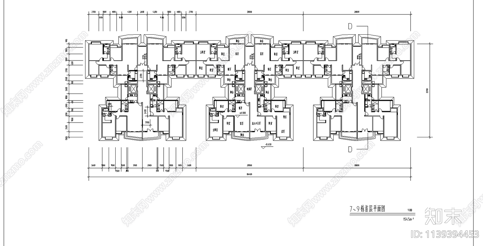 高层小区建筑cad施工图下载【ID:1139394453】