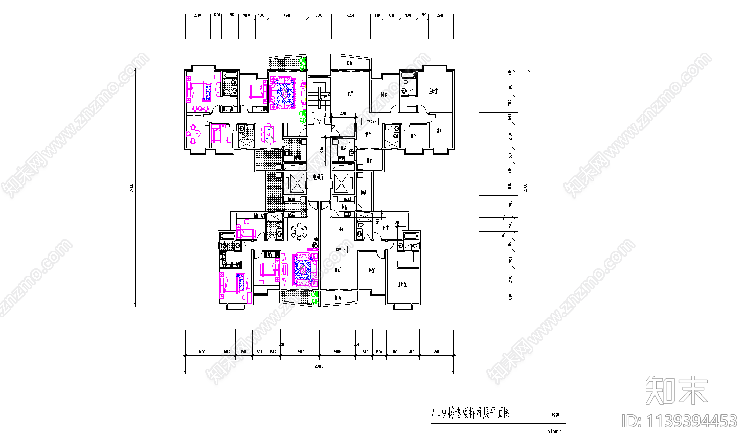 高层小区建筑cad施工图下载【ID:1139394453】