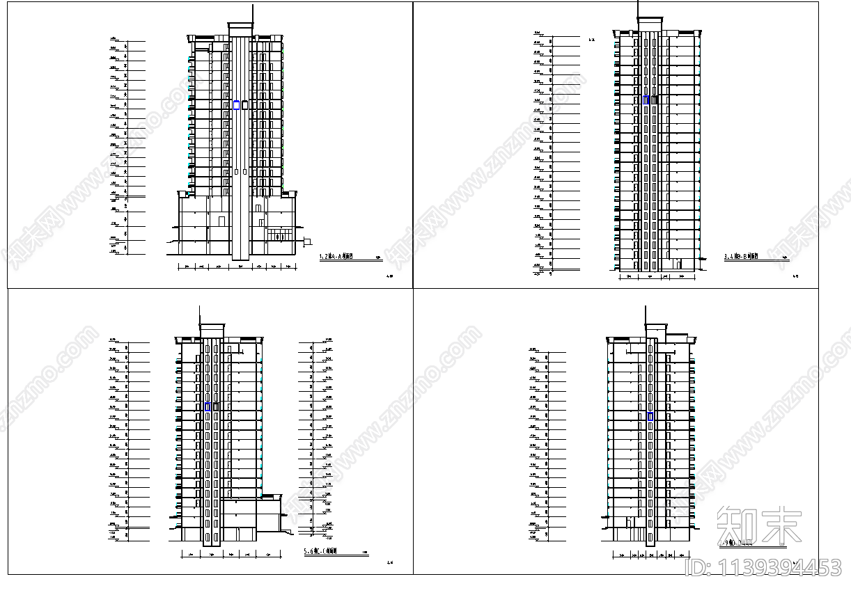 高层小区建筑cad施工图下载【ID:1139394453】