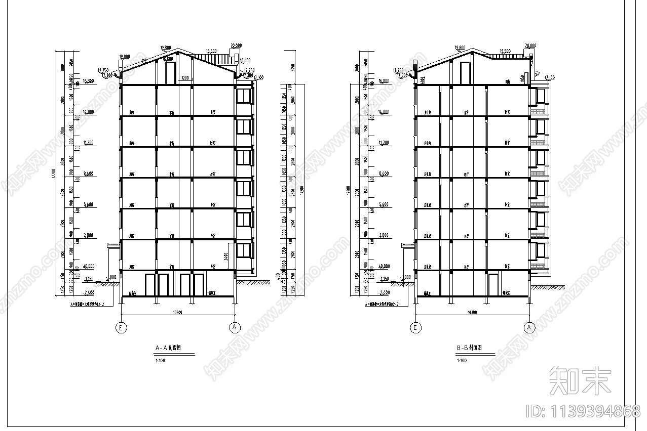 某多层住宅建筑cad施工图下载【ID:1139394868】