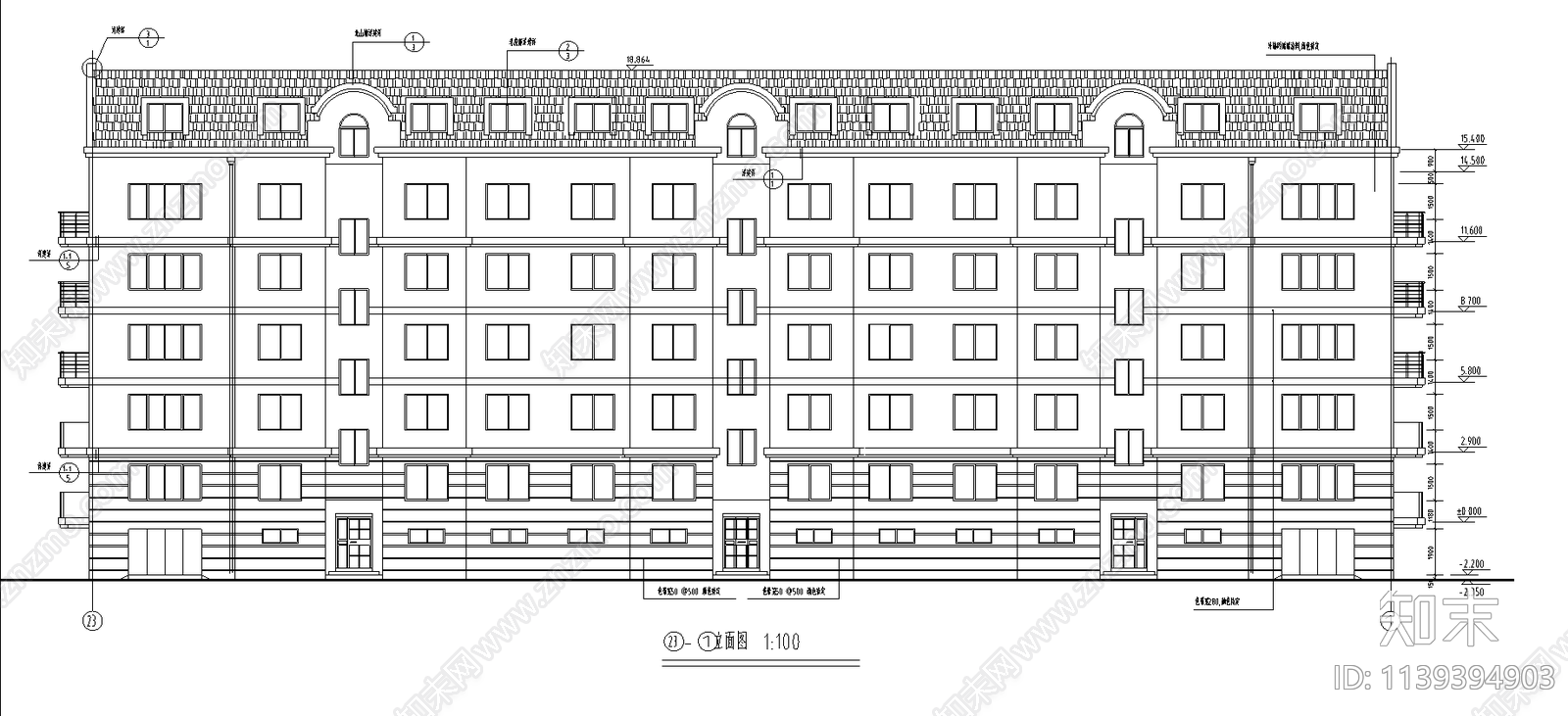 某小区多层住宅建筑cad施工图下载【ID:1139394903】