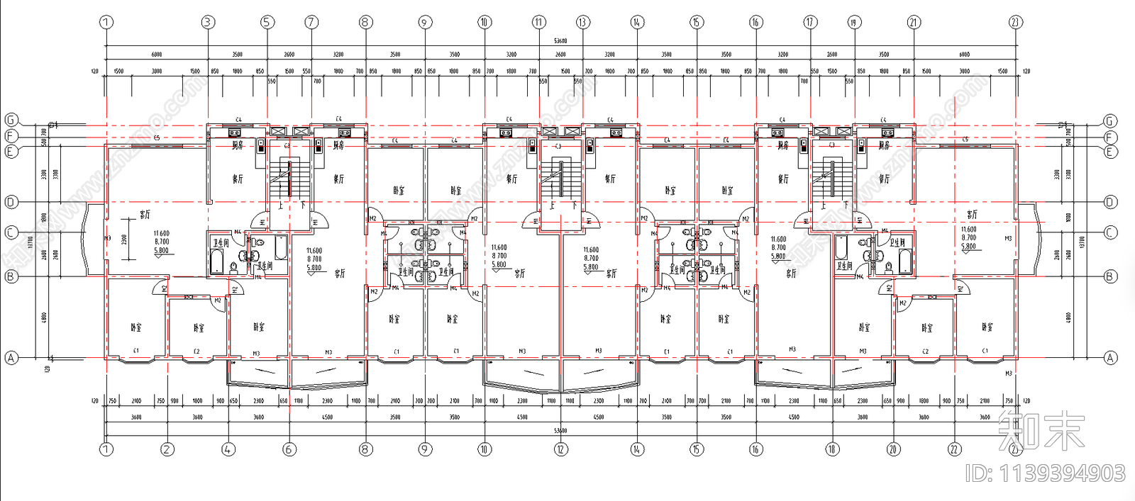 某小区多层住宅建筑cad施工图下载【ID:1139394903】