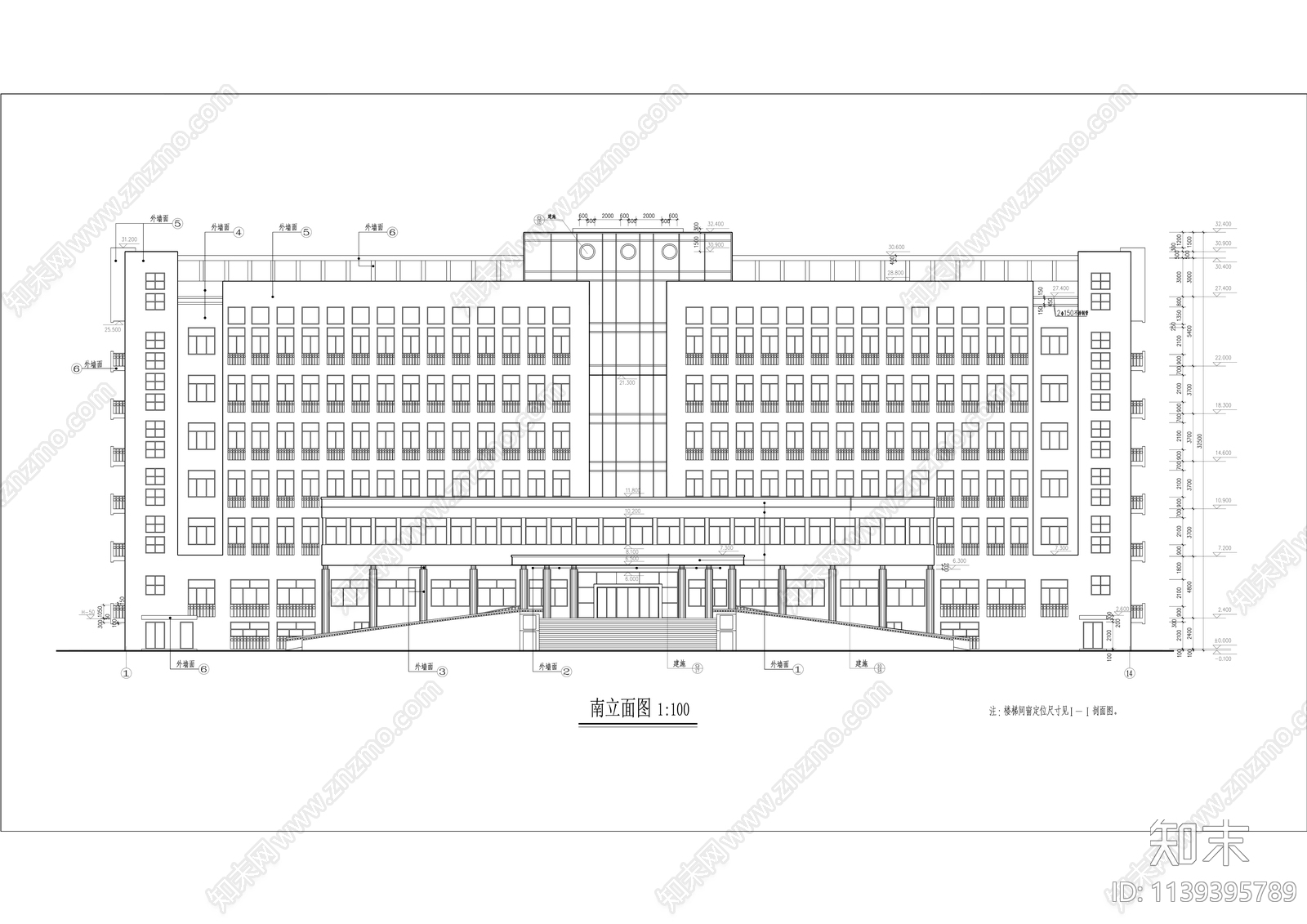 现代多层行政服务办公楼建筑施工图下载【ID:1139395789】