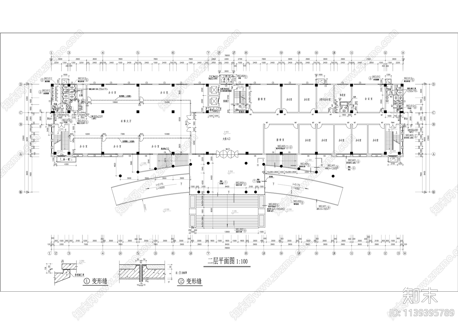 现代多层行政服务办公楼建筑施工图下载【ID:1139395789】