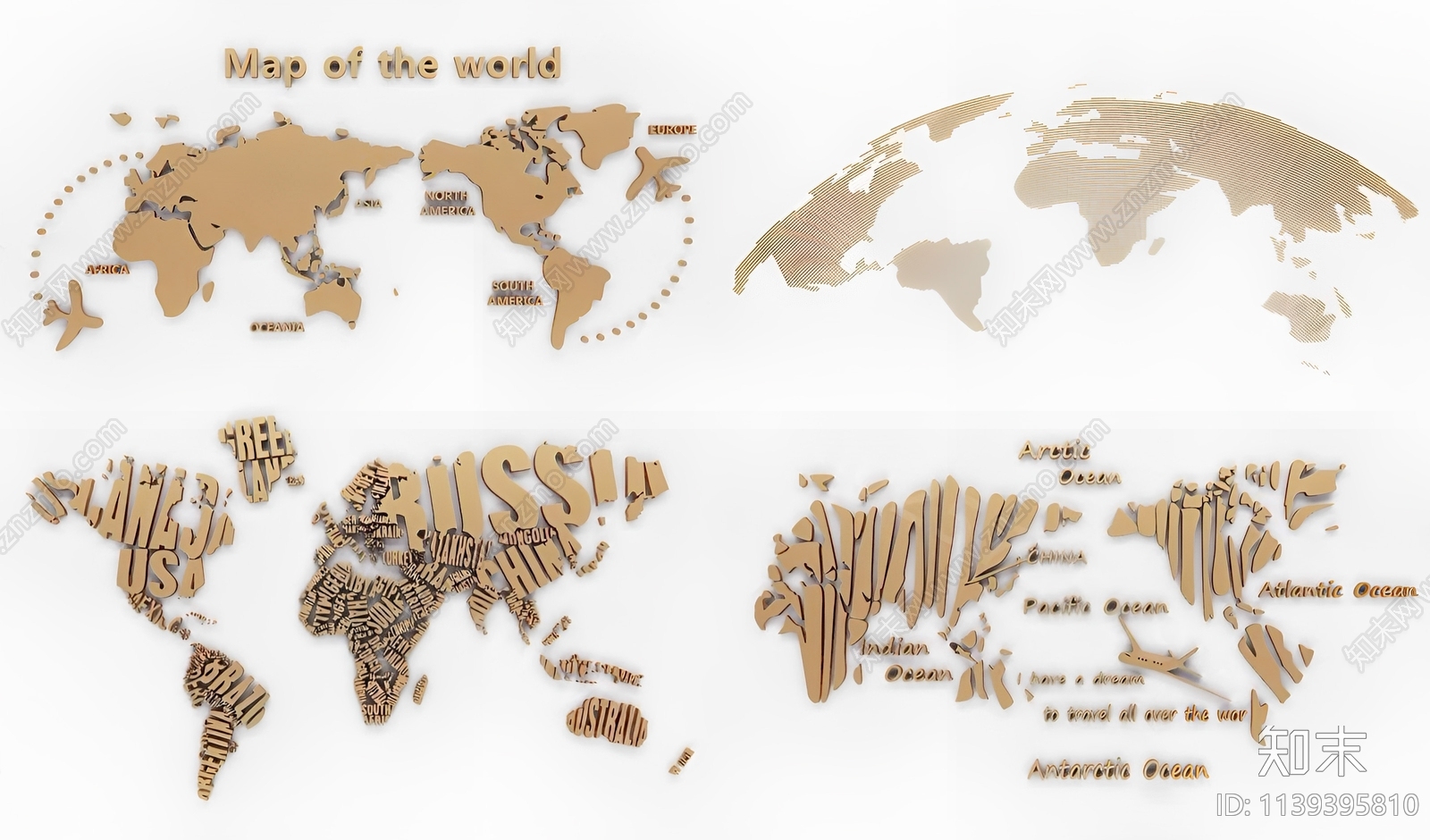 现代世界地图墙饰挂件组合SU模型下载【ID:1139395810】
