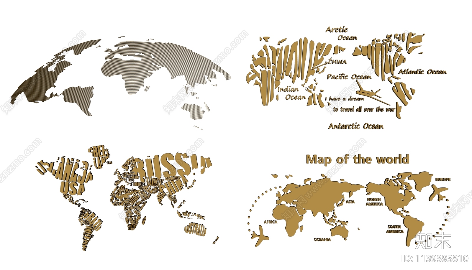 现代世界地图墙饰挂件组合SU模型下载【ID:1139395810】