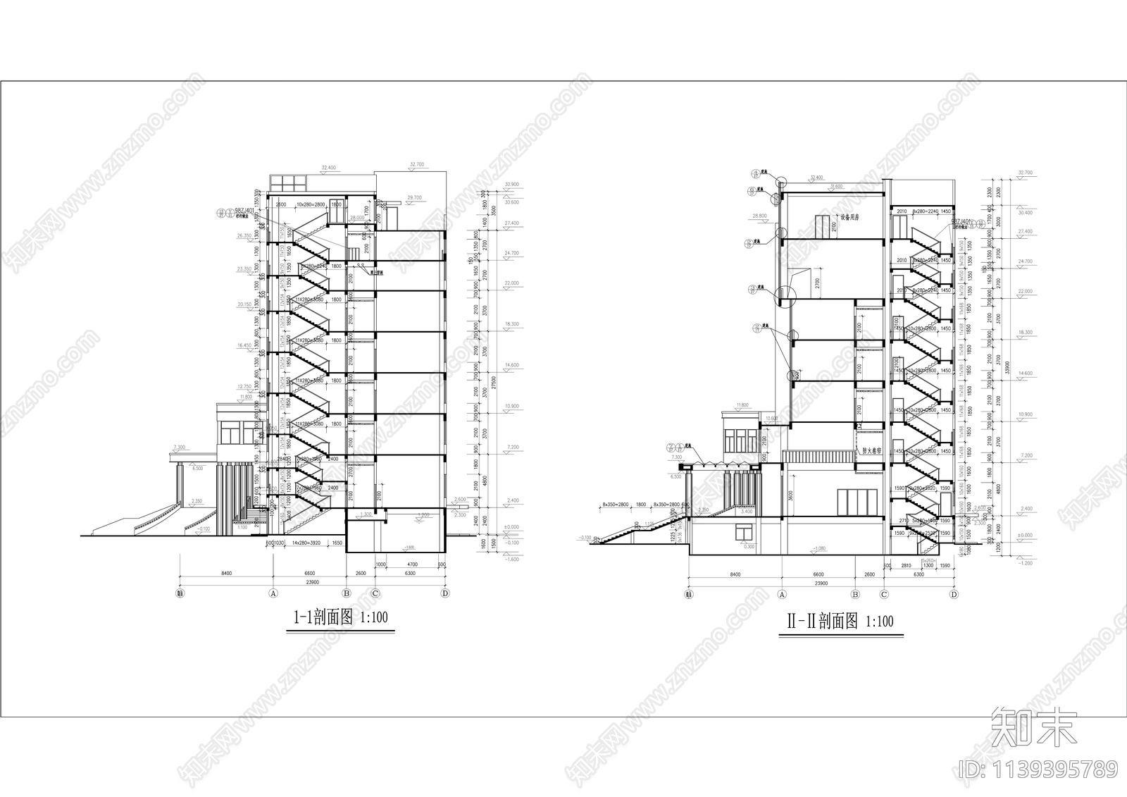 现代多层行政服务办公楼建筑施工图下载【ID:1139395789】