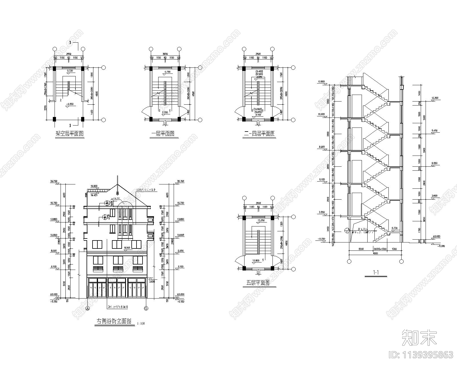 临街商住楼建筑cad施工图下载【ID:1139395863】