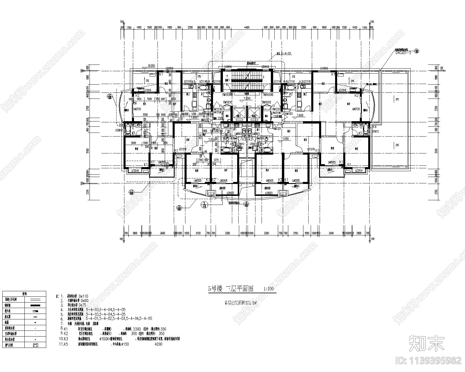 高层住宅楼建筑cad施工图下载【ID:1139395982】