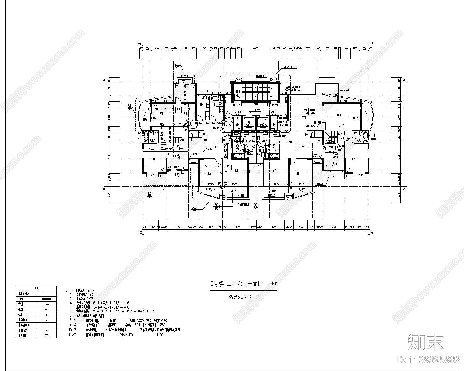 高层住宅楼建筑cad施工图下载【ID:1139395982】