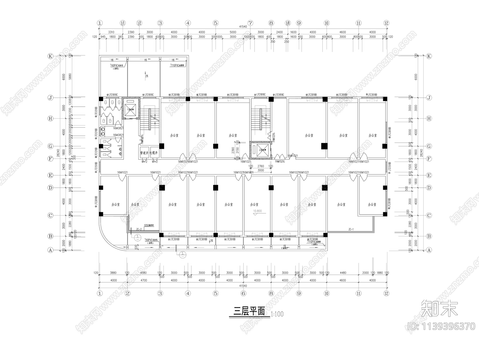 现代多层办公楼建筑施工图下载【ID:1139396370】