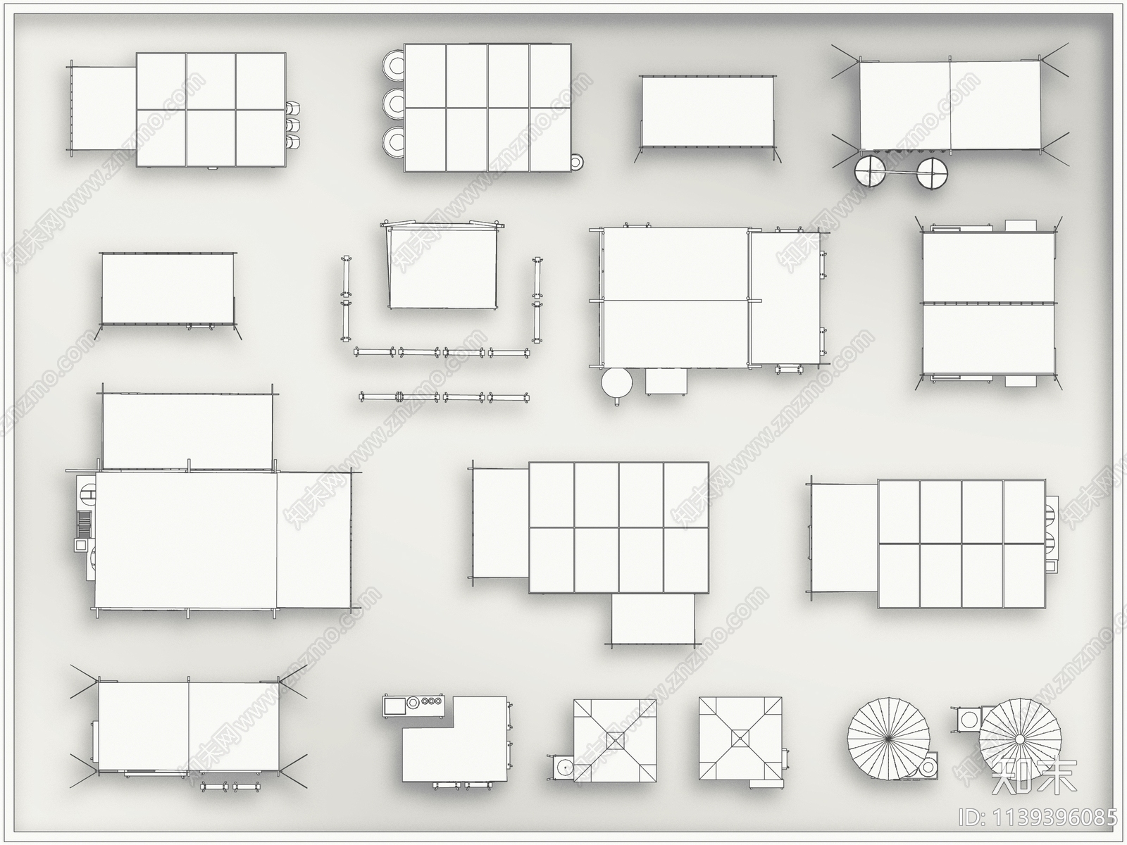 网红集市商业摊位露营帐篷施工图下载【ID:1139396085】