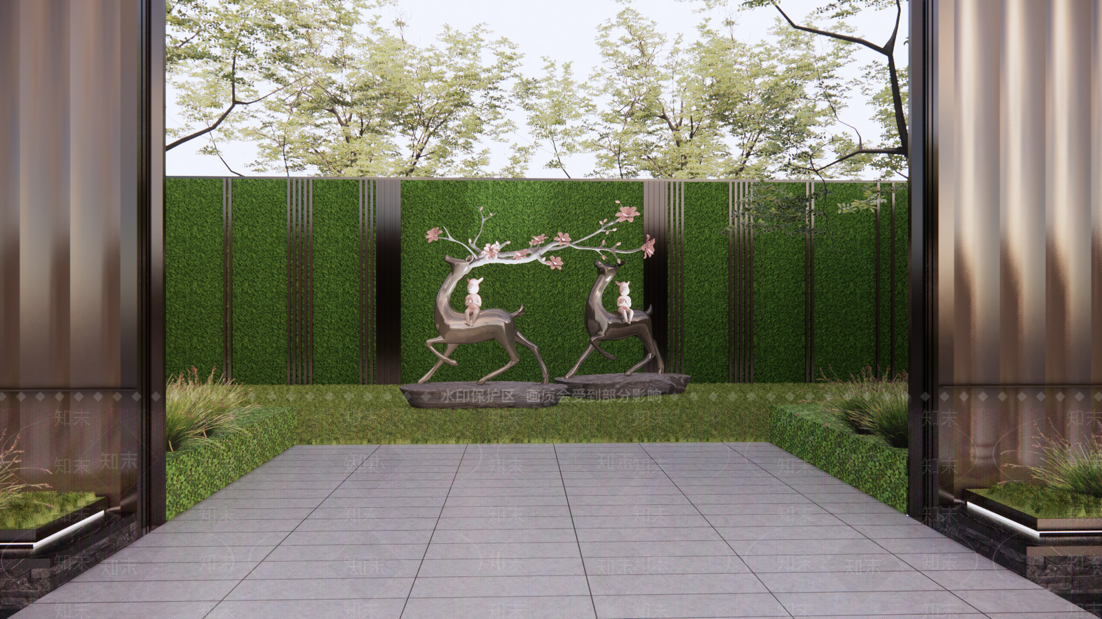 现代梅花鹿雕塑SU模型下载【ID:1139396545】