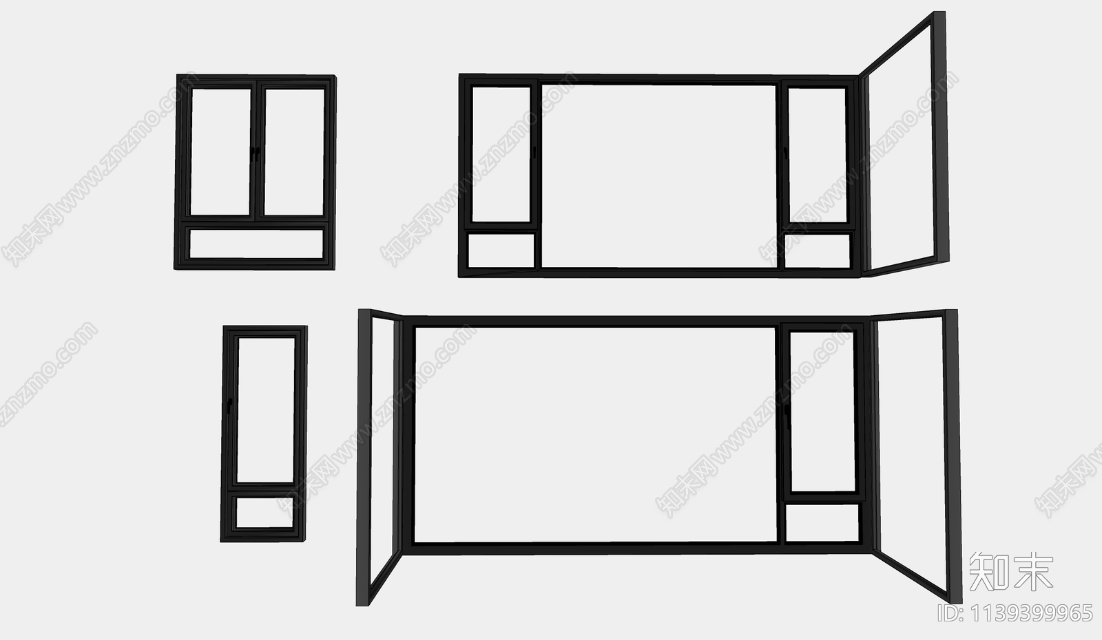 现代断桥铝落地窗SU模型下载【ID:1139399965】
