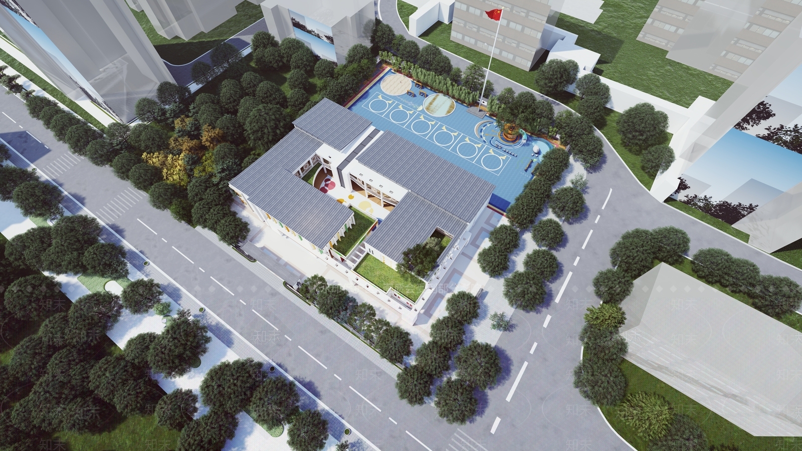 现代幼儿园建筑SU模型下载【ID:1139400908】