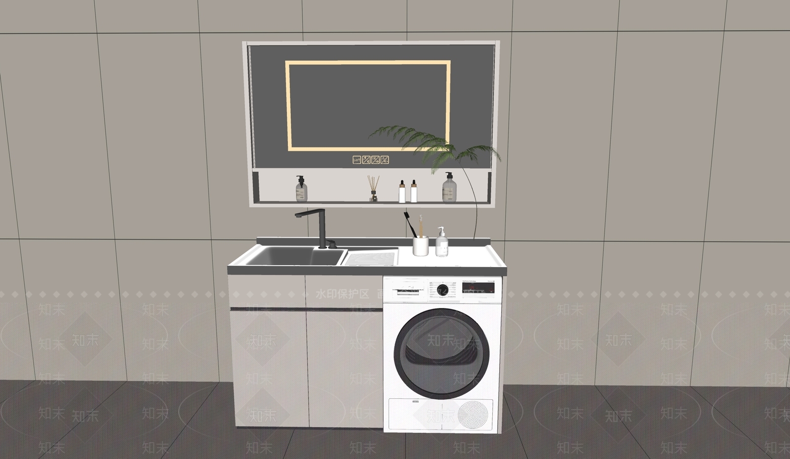 现代洗衣机柜SU模型下载【ID:1139401700】