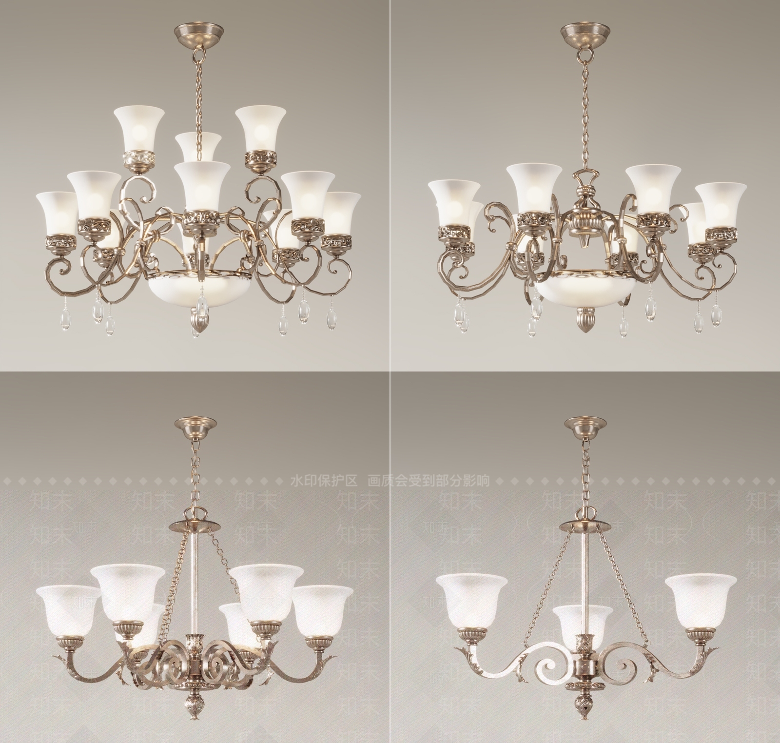 美式吊灯3D模型下载【ID:1139401810】