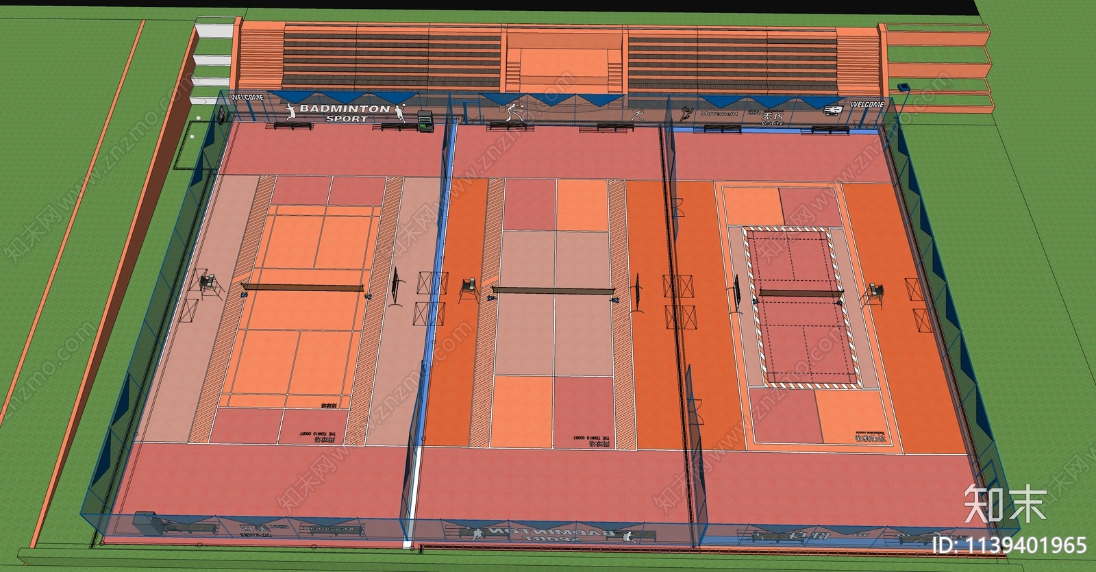 现代标准网球场SU模型下载【ID:1139401965】