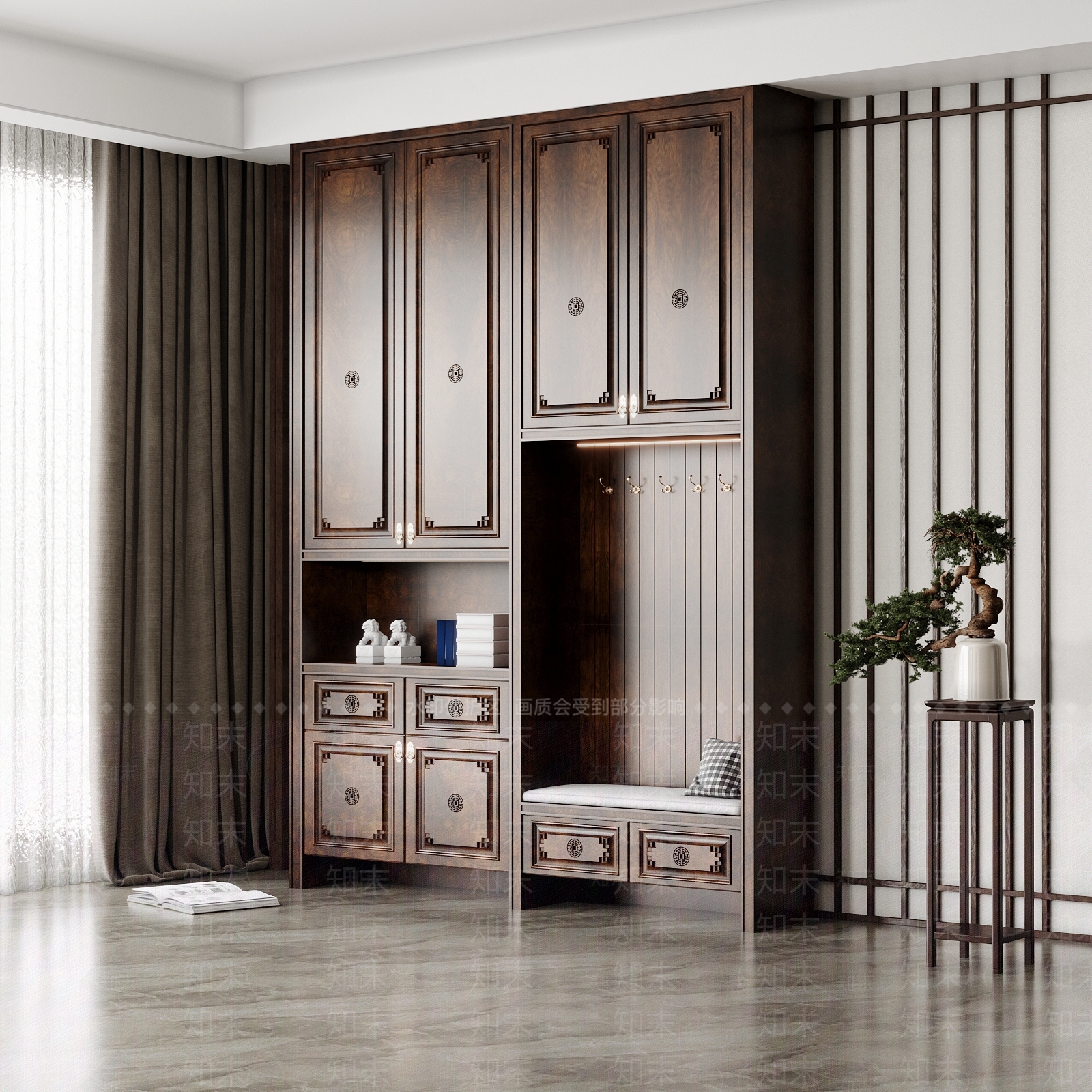 中式鞋柜3D模型下载【ID:1139408036】